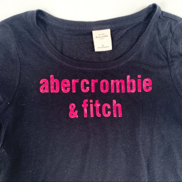 Navy blue Abercrombie tee w sparkle pink letters - Picture 2 of 4